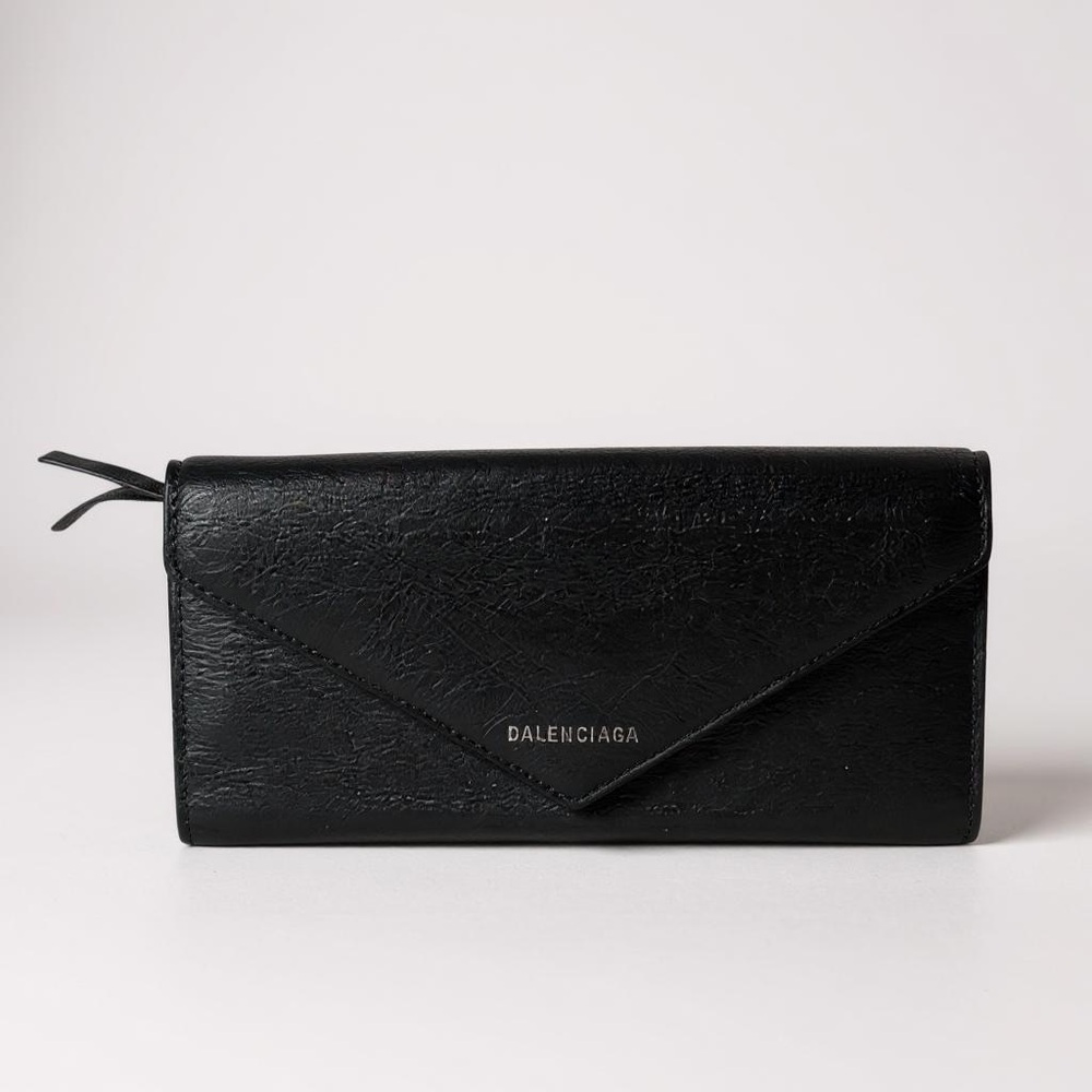Balenciaga Black Leather Envelope Wallet Sleek Minimalist Design